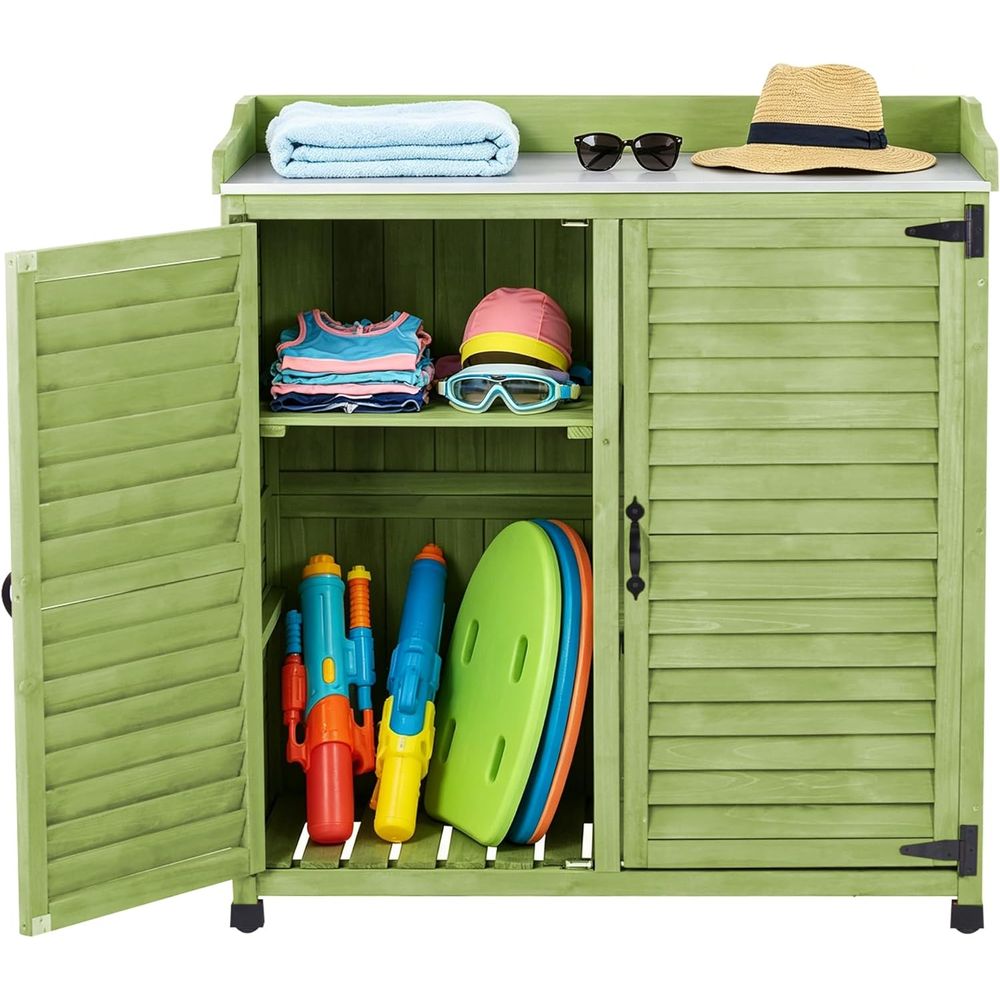 Woodworking Workbench - Outdoor Potting Bench with Metal Work