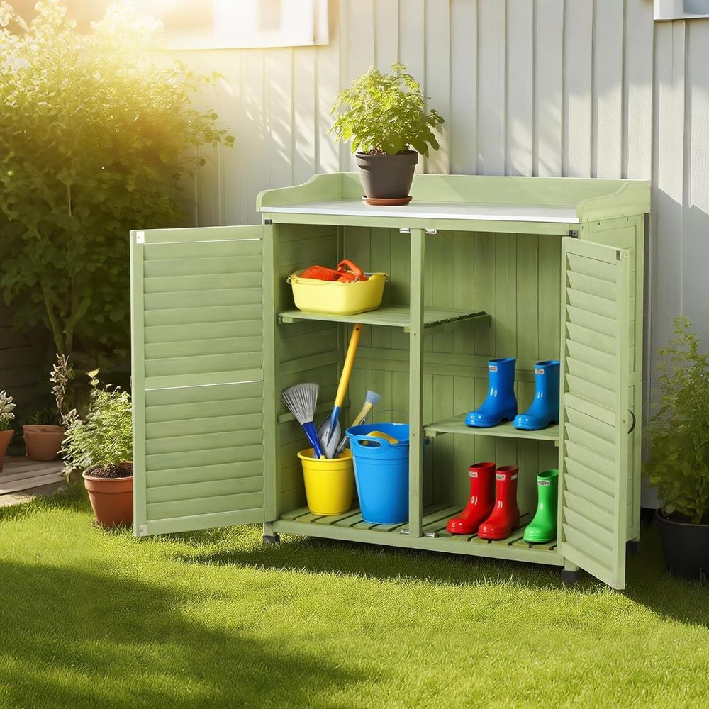 Outdoor Potting Bench with Met - Woodworking Workbench review and price