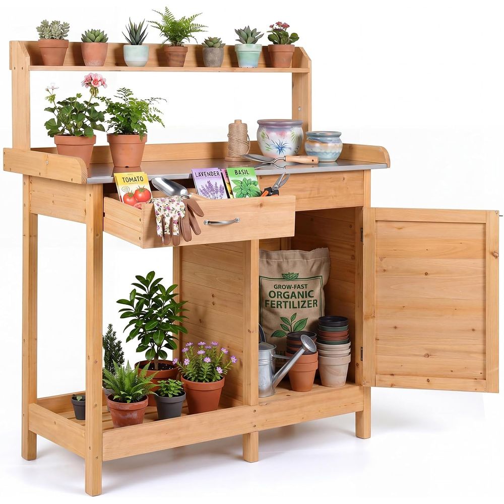 Outdoor Potting Bench Table Wo - Woodworking Workbench review and price