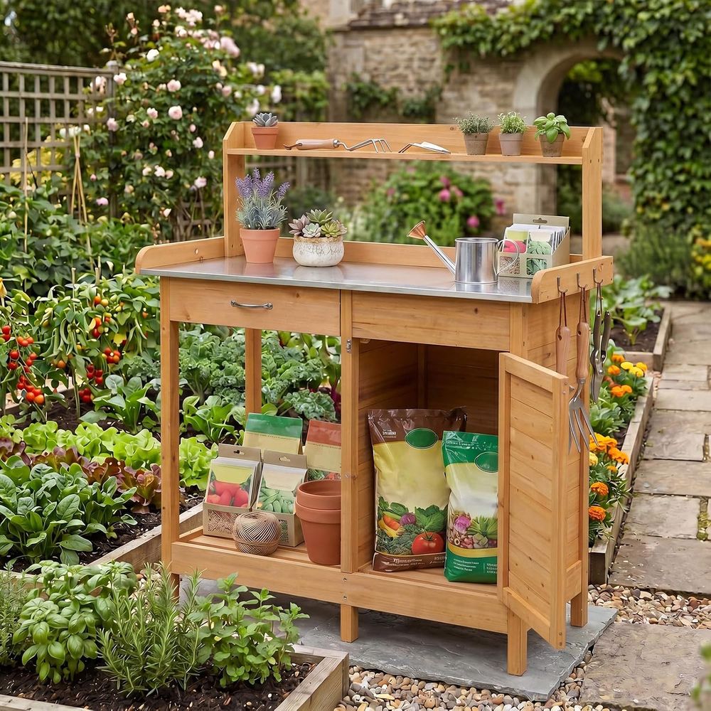 Outdoor Potting Bench Table Wo - Woodworking Workbench review and price