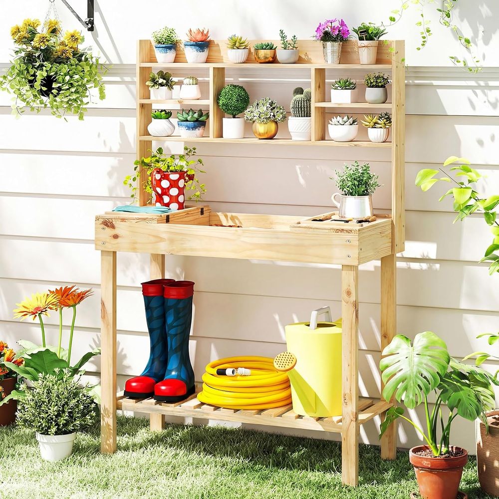 Potting Bench Table, 60” Wood  - Woodworking Workbench review and price