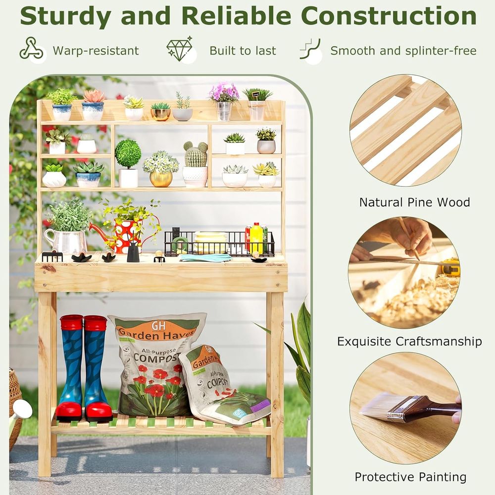Potting Bench Table, 60” Wood  - Woodworking Workbench review and price